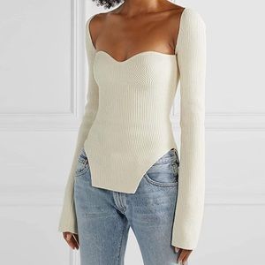 NWOT Square Neck Ribbed Sweater with Bell Sleeve